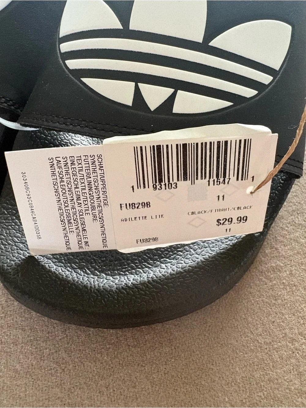 adidas Black Slide Sandals with White Trefoil Logo